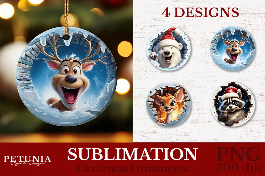 3D Christmas Sublimation Ornaments PNG preview for holiday sublimation ornament ideas