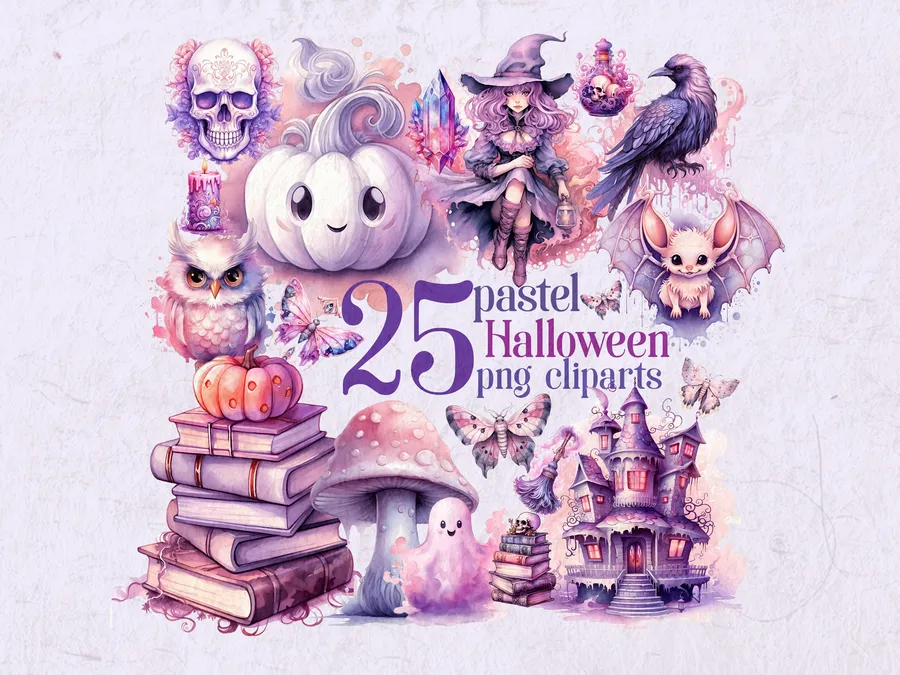 Pastel Halloween Clipart Bundle PNG preview for kawaii Halloween sublimation