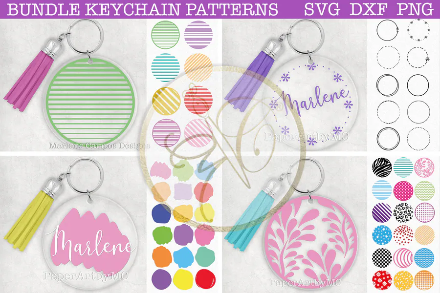 Round Keychain Patterns Bundle preview for keychain sublimation designs