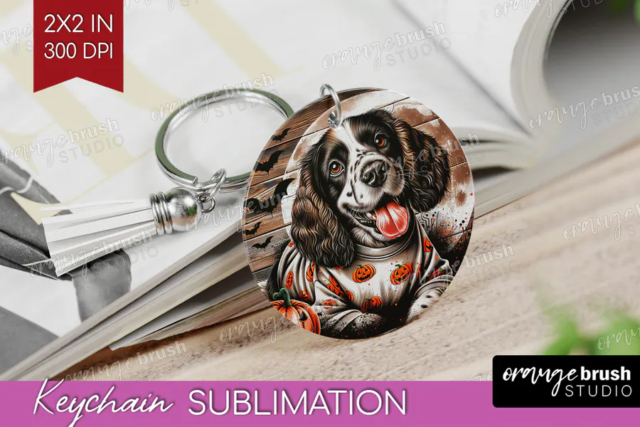 Spaniel Dog Halloween Keychain PNG preview for keychain sublimation designs