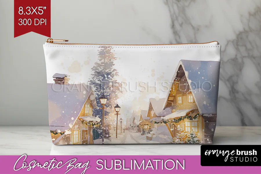 Christmas City Cosmetic Bag PNG preview for sublimation makeup bag designs