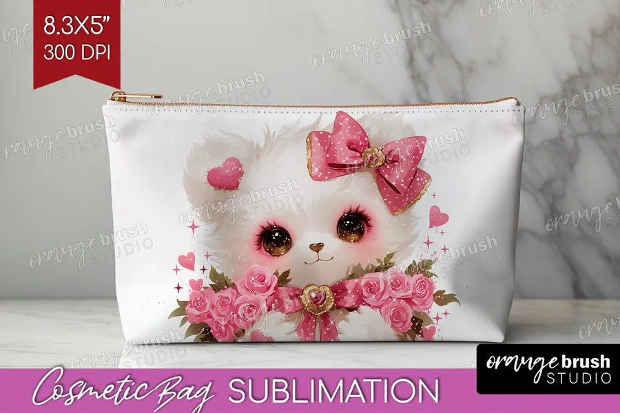 Baby Bear Valentine Cosmetic Bag PNG preview for sublimation makeup bag designs
