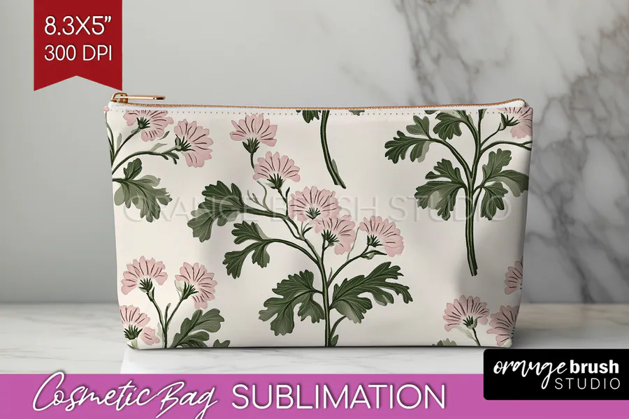 Vintage Flowers Cosmetic Bag PNG preview for sublimation makeup bag designs