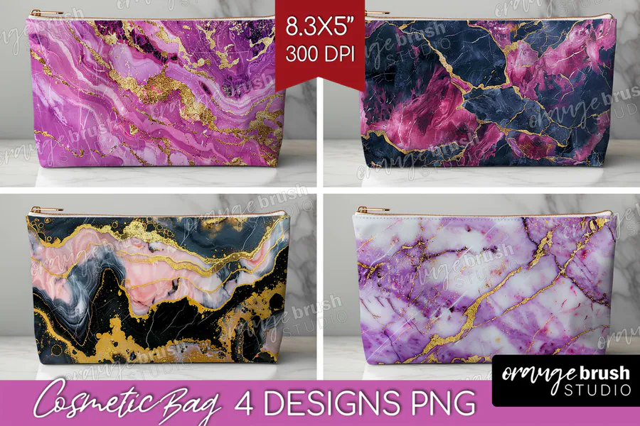 Marble Texture Cosmetic Bag PNG preview for sublimation makeup bag designs