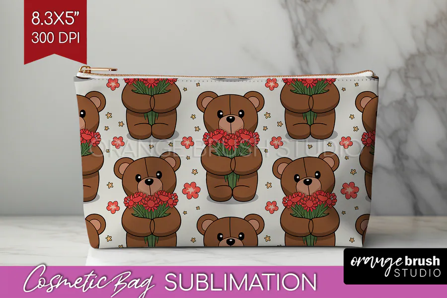 Teddy Bear Cosmetic Bag PNG Sublimation 5 preview for sublimation makeup bag designs