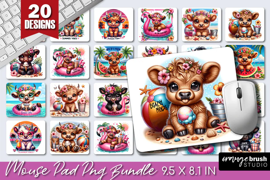 Beach Highland Cow Mouse Pad Bundle preview for mouse pad sublimation designs