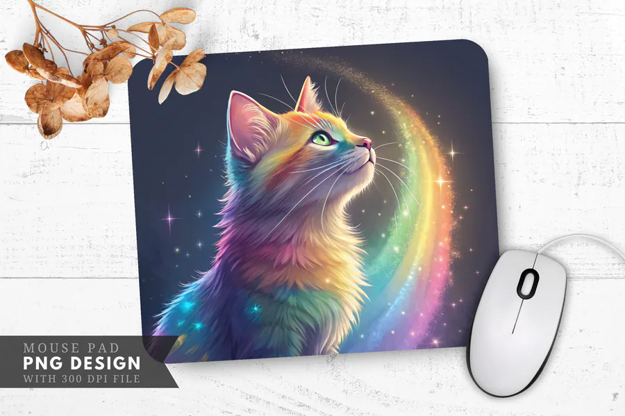 Rainbow Cat Mouse Pad Design preview for mouse pad sublimation designs