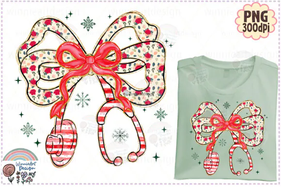 Christmas Nurse Stethoscope Floral PNG preview for nurse sublimation designs