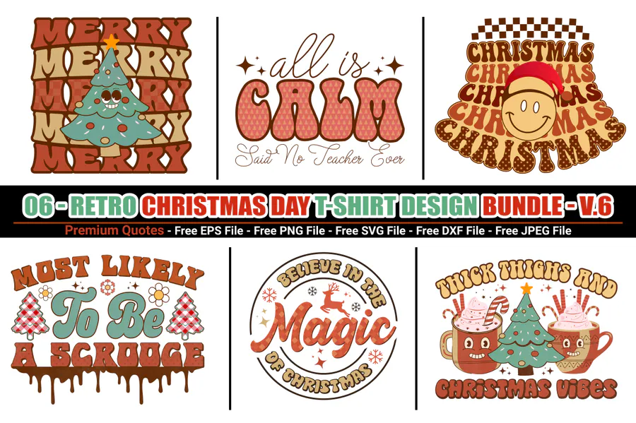 Retro Christmas Sublimation Bundle preview for retro sublimation shirt designs