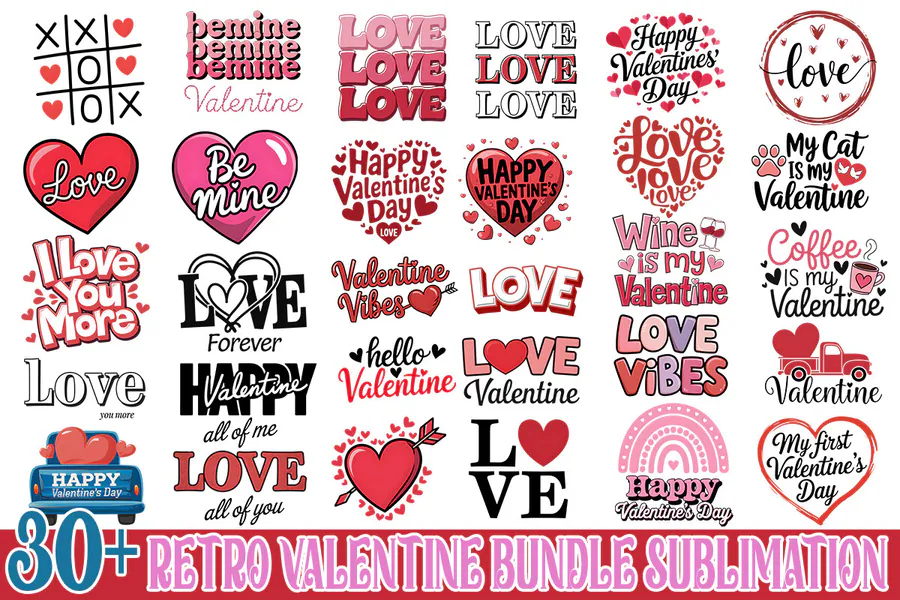 Retro Valentine Bundle Sublimation preview for retro sublimation shirt designs