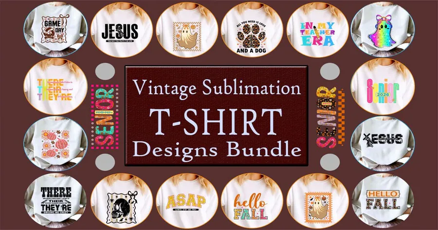 Vintage Sublimation T-Shirt Designs Bundle preview for retro sublimation shirt designs