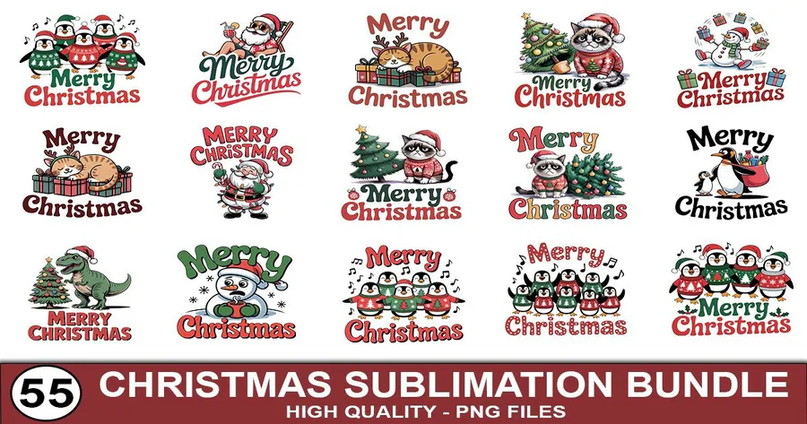 Merry Christmas Sublimation Bundle PNG preview for retro sublimation shirt designs