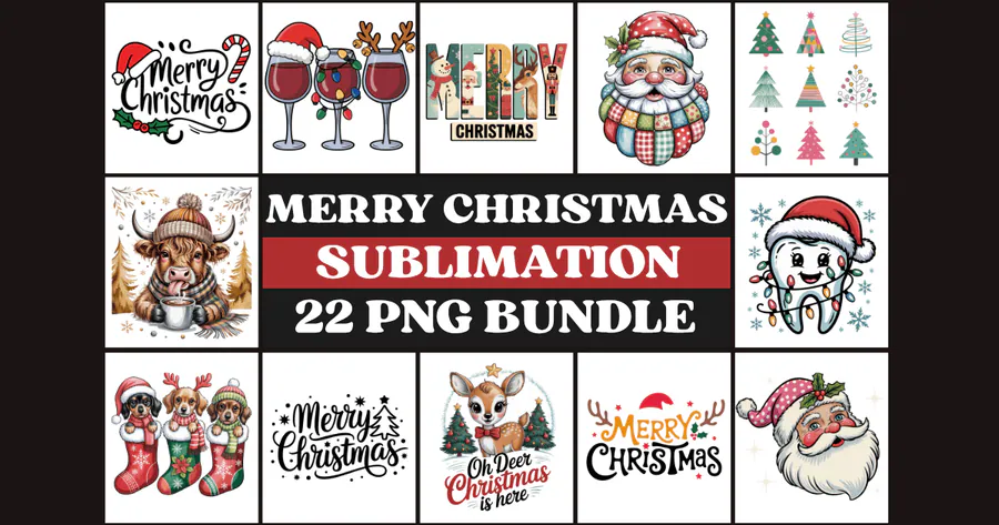 Merry Christmas PNG Sublimation Bundle preview for retro sublimation shirt designs