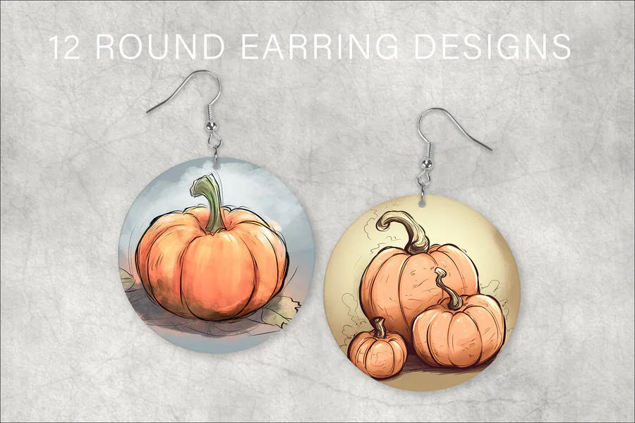 Pumpkin Sketch Earring Sublimation PNG preview for round earring sublimation designs