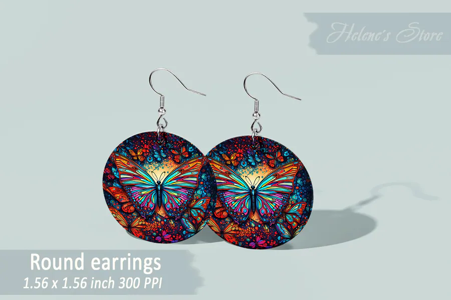 Butterfly Earring Sublimation Round PNG preview for round earring sublimation designs