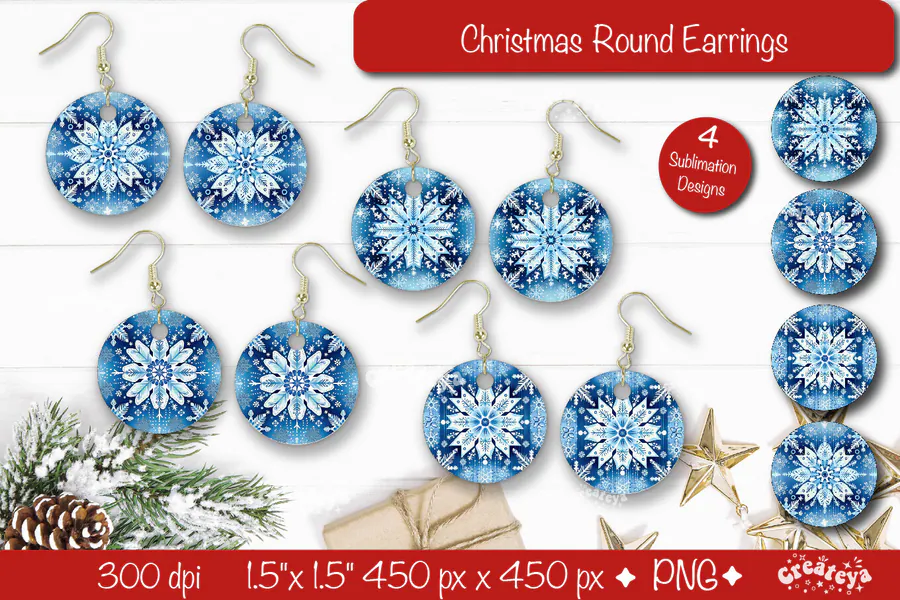 Christmas Round Earring Snowflake Bundle preview for round earring sublimation designs
