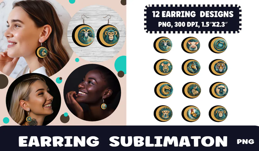 Zodiac Circle Earring Sublimation PNG preview for round earring sublimation designs