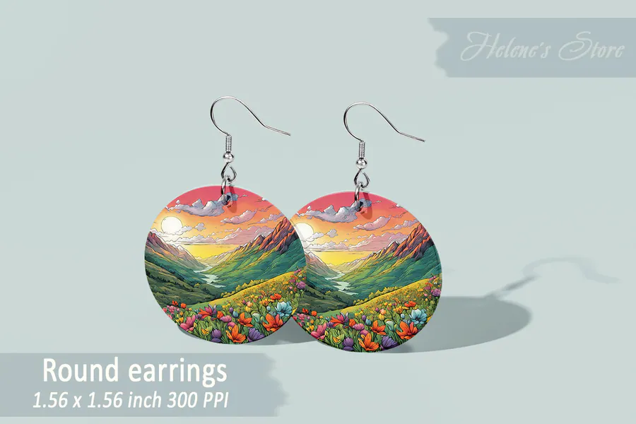 Spring Mountains Round Earring Designs preview for round earring sublimation designs