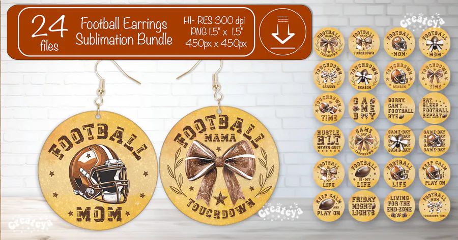 Football Earrings Round Earring Bundle preview for round earring sublimation designs