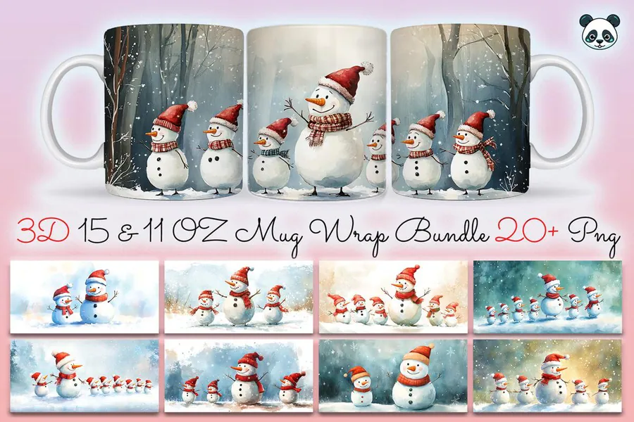 Christmas Snowman Mug Wrap Bundle preview for Christmas mug sublimation designs
