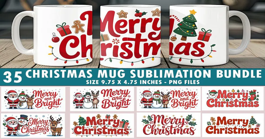Merry Christmas Mug Sublimation Bundle preview for Christmas mug sublimation designs
