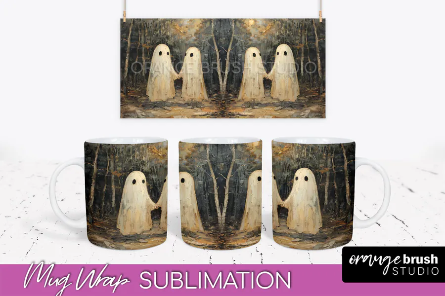 Vintage Halloween Ghost Mug Wrap 4 preview for Christmas mug sublimation designs