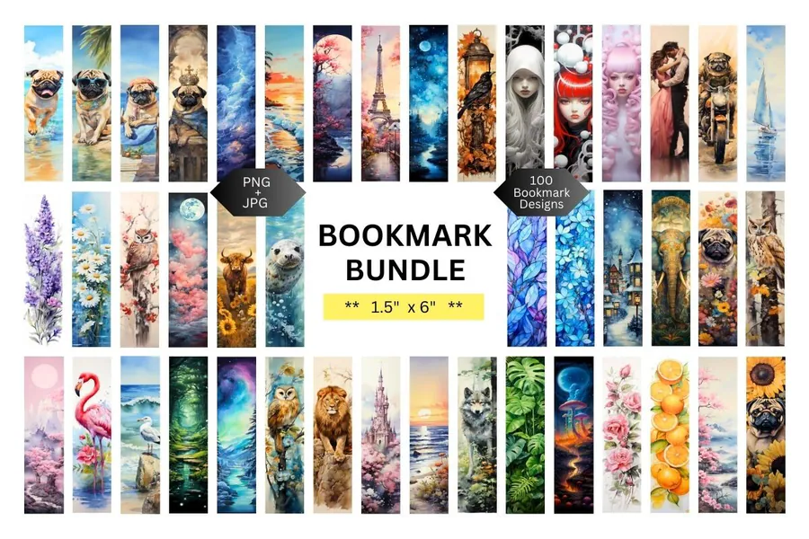 100 Skinny Bookmark Sublimation Designs preview for sublimation bookmarks