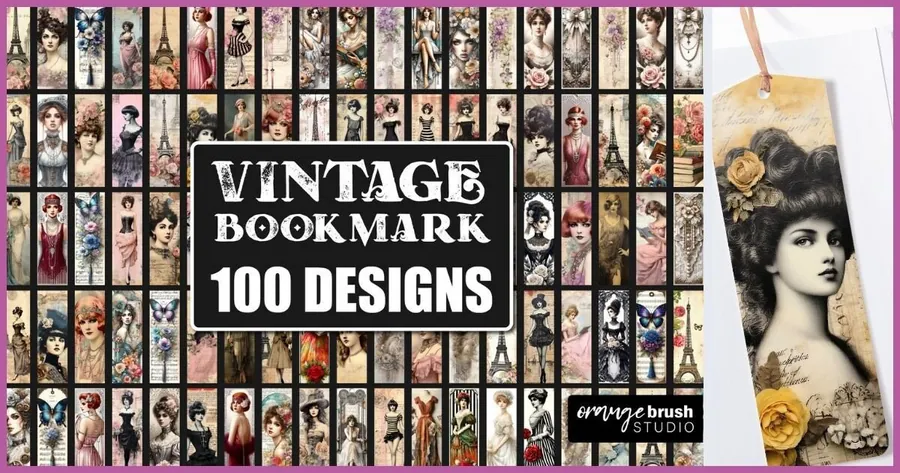 100 Vintage Bookmark Designs preview for sublimation bookmarks