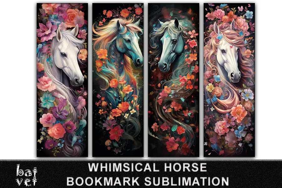 Floral Horse Bookmark Bundle preview for sublimation bookmarks