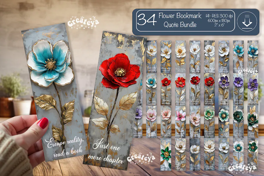 Vintage Floral Bookmark and Quote Set preview for sublimation bookmarks