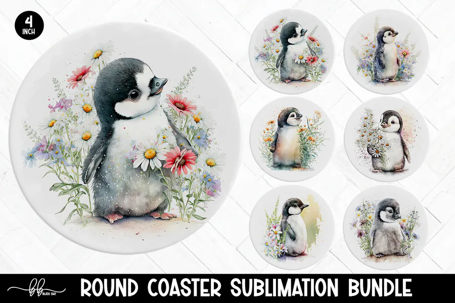 Penguin Car Coaster Sublimation preview for sublimation coaster designs