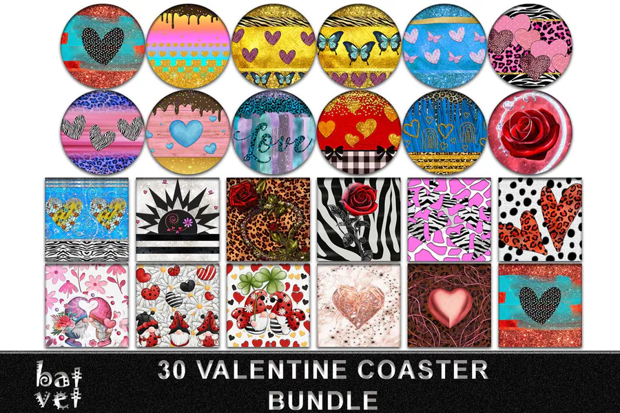Valentines Sublimation Coaster Bundle preview for sublimation coaster designs