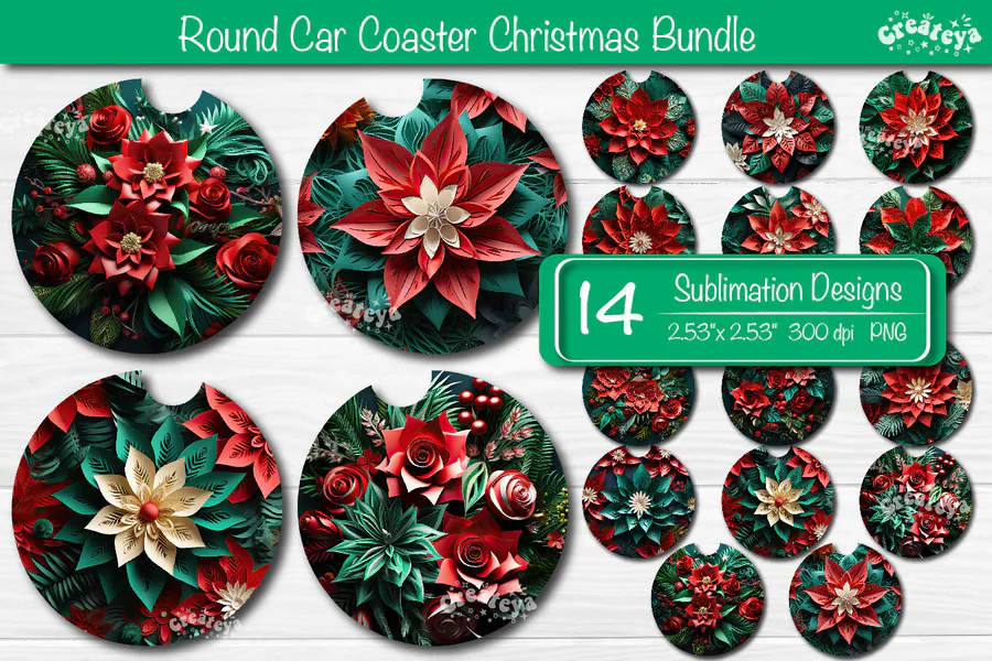 Coaster Christmas Sublimation Bundle preview for sublimation coaster designs