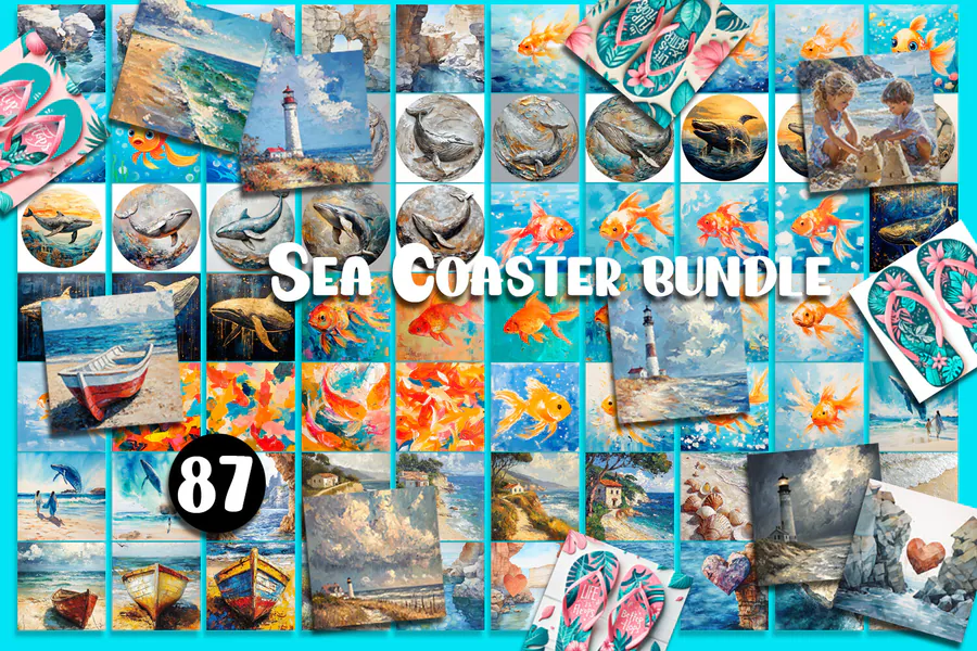 Sea Square Coaster Sublimation Design preview for sublimation coaster designs