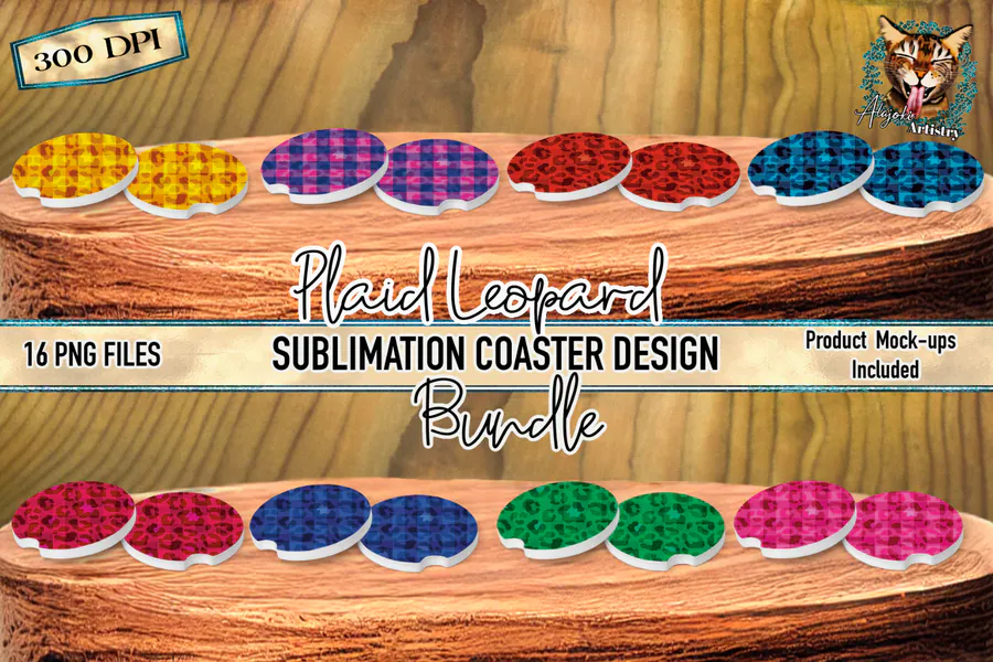 Plaid Leopard Sublimation Coaster Design preview for sublimation coaster designs