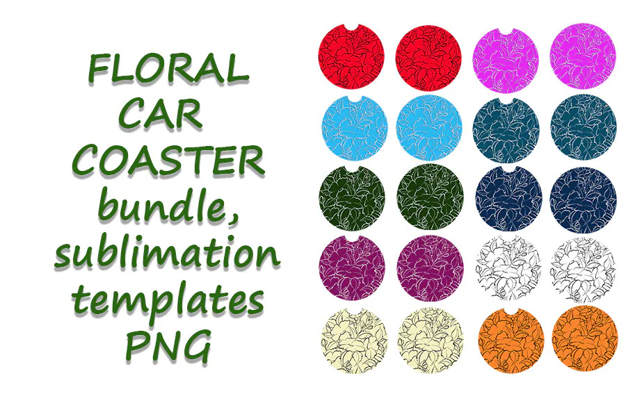 Floral Car Coaster Keychain Sublimation preview for sublimation coaster designs