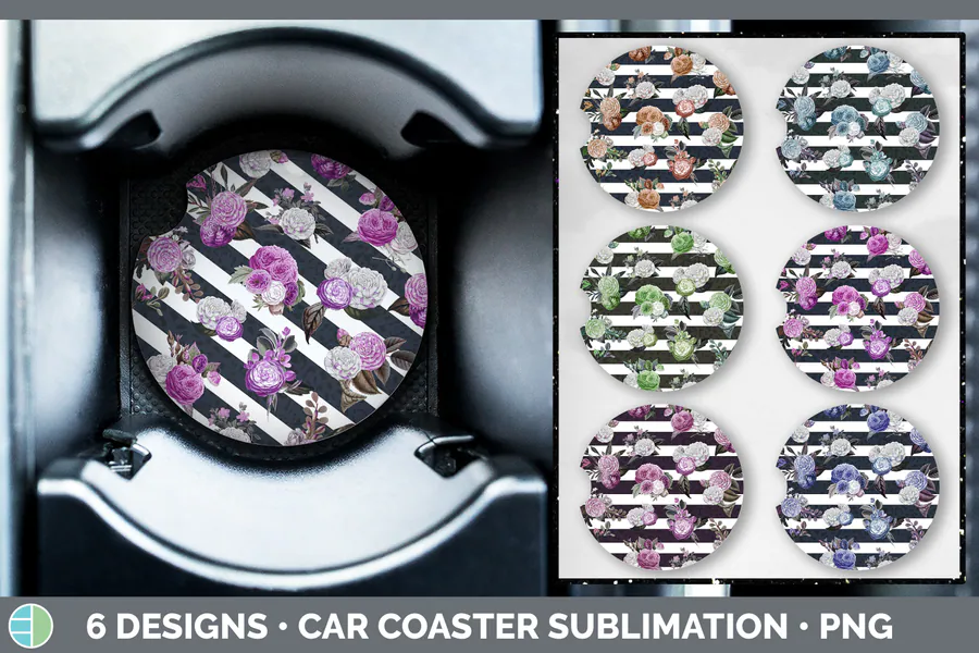 Car Coaster Sublimation Designs | Flower preview for sublimation coaster designs
