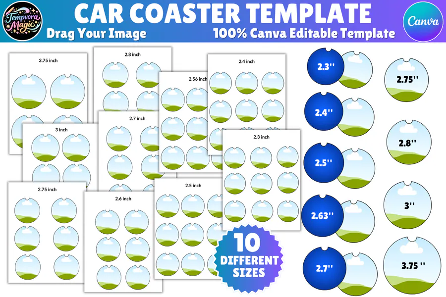 Car Coaster Template Bundle preview for sublimation coaster designs