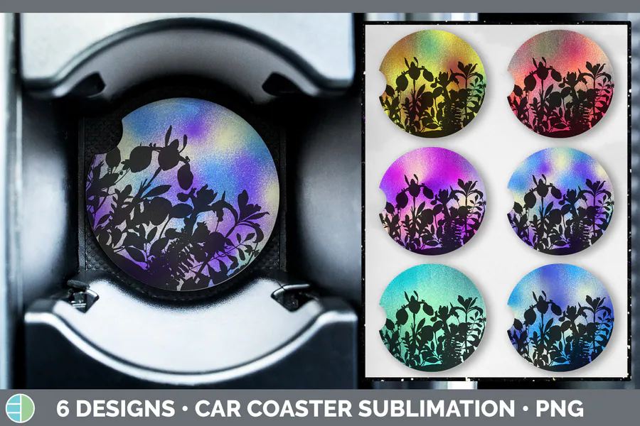Floral Car Coaster Sublimation Designs | preview for sublimation coaster designs