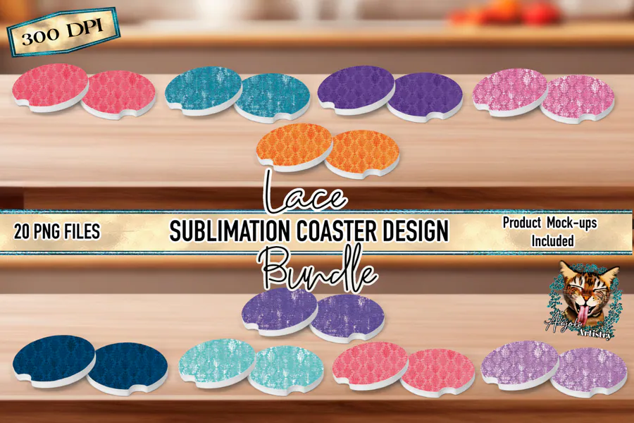 Lace Sublimation Coaster Design Bundle preview for sublimation coaster designs