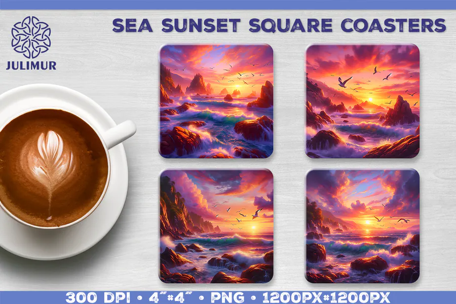 Sunset Square Coaster Sublimation Design preview for sublimation coaster designs