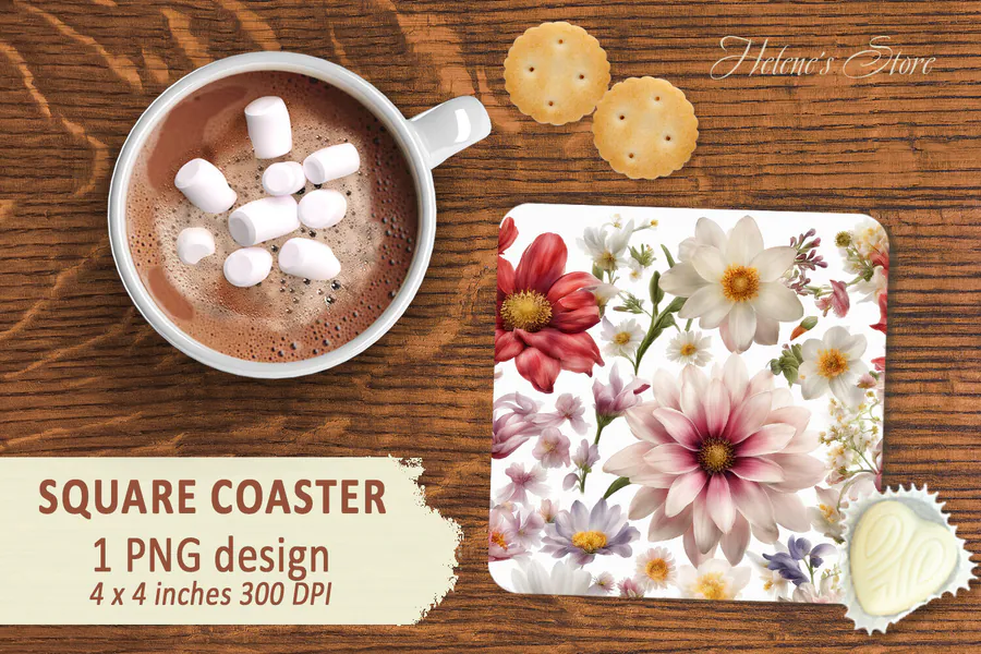 Floral Pattern Square Coaster Sublimation preview for sublimation coaster designs