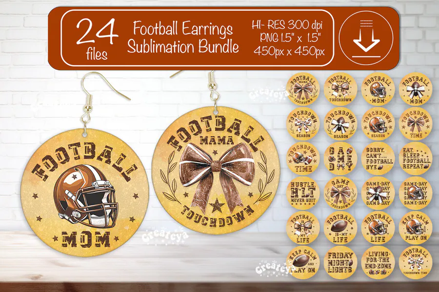 Football Earrings Bundle Round Earring preview for sublimation earring bundles