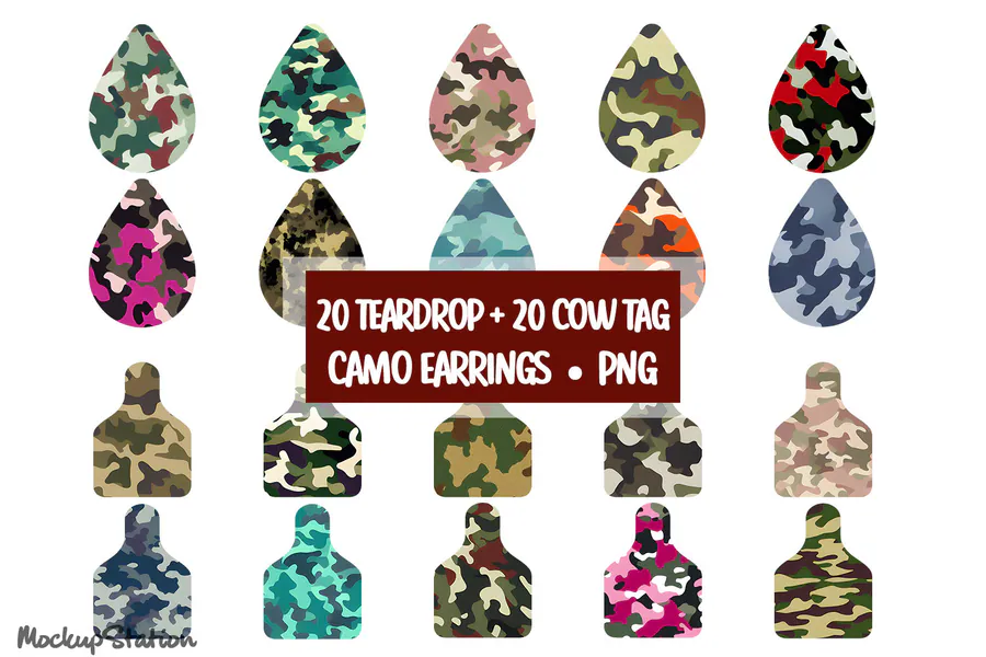 Camo Earring Sublimation Bundle PNG preview for sublimation earring bundles
