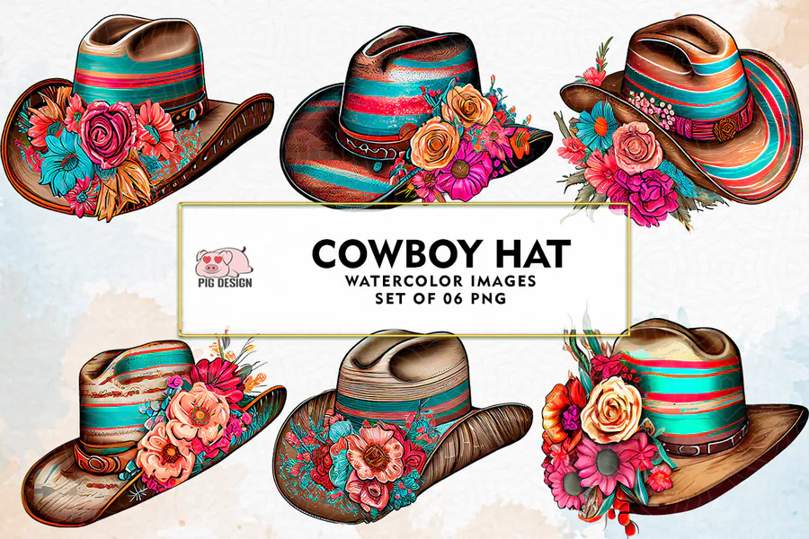 Cowboy Hat Watercolor Sublimation preview for sublimation hat designs