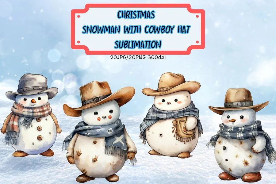 Christmas Snowman Cowboy Hat Sublimation preview for sublimation hat designs