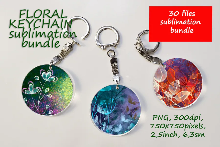 30 Floral Keychain Sublimation Designs preview for sublimation keychain designs
