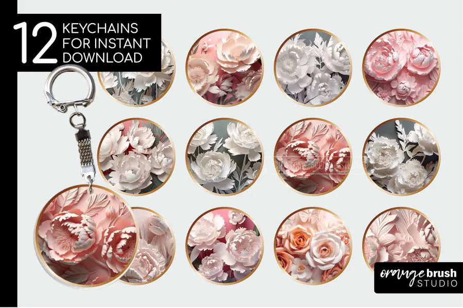 3D-Effect Flower Keychain Bundle preview for sublimation keychain designs