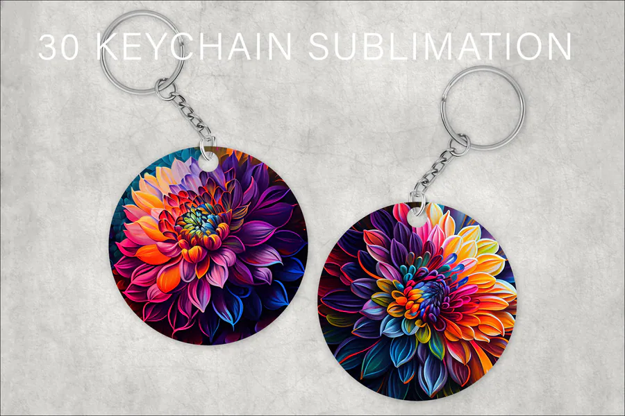 Flower Art Keychain PNG Collection preview for sublimation keychain designs