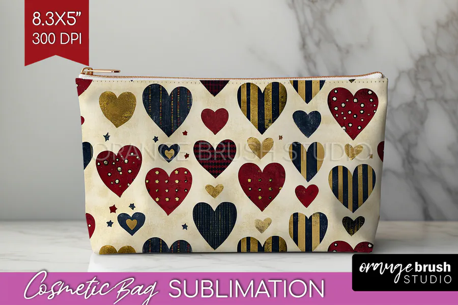 Hearts Cosmetic Bag PNG Sublimation preview for sublimation makeup bag designs